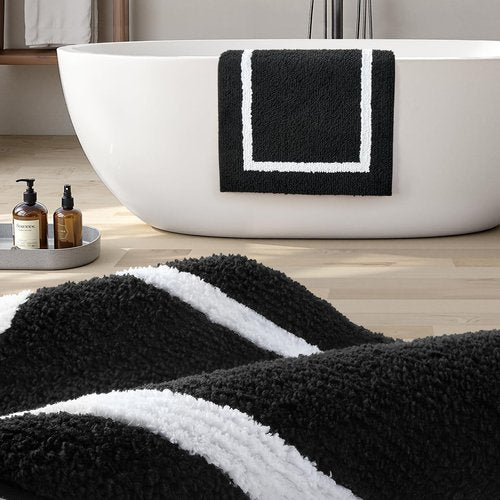 HOMEIDEAS Black and White Bathroom Rugs Sets 2 Piece, Super Soft and Absorbent Microfiber Tufted Bath Mats, Non-Slip and Machine Washable Bath Rugs