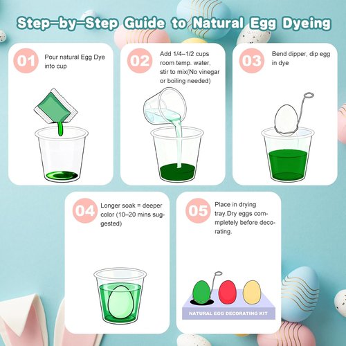 Natural Easter Egg Decorating Kit by [Brand Name] - Non-Toxic 4 Liquid Colors, 6 Holders & 8 Stands