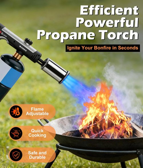 Powerful Propane Torch Gun with One-Touch Max Fire, Adjustable Flame Thrower Torch Charcoal Wood Campfire with Safety Lock, Cooking Blow Torch for Searing Steak, BBQ, Grill, (Tank Not Included)