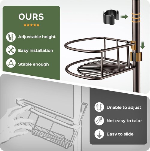HAMITOR Corner Shower Caddy - 4-Tier Rust-Resistant Adjustable Organizer | No-Drill Quick Install - 47-121 Inch - Bronze