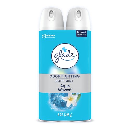 Glade Air Freshener Room Spray, Aqua Waves Scent, Odor Fighting to Deliver Long Lasting Freshness, 8 Oz, 2 Count