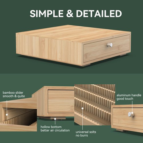 WELL WENG for Nespresso Vertuo Capsules (NV145) - Premium Bamboo Coffee Pod Drawer, 45 Big or 60 Small Vertuoline Pods Organizer - 13.25"Wx14"Dx3.9"H (Natural)