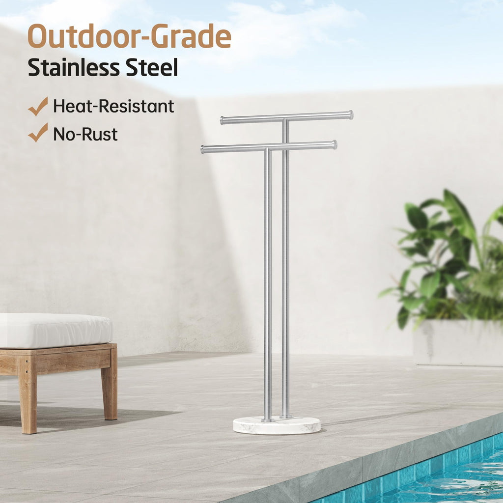 KES Standing Towel Rack for Bathroom Floor with 10.5 Lbs Natural Marble Base, 2-Tier Free Standing Towel Rack Double T-Shape, 18/8 Stainless Steel, Brushed Finish, BTH237A-2