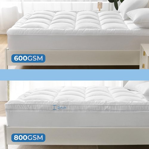 YUGYVOB Queen Mattress Topper -600GSM Extra Thick Cooling & Breathable Mattress Pad with Deep Pocket 8"-21" & Soft Down Alternative Filling, White