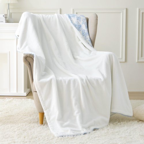 Viviland Fleece Throw Blanket Reversible Muslin Blankets, Soft Throw Blanket for Couch and Bed, Breathable Quilt Bedspread, Gauze Bedding for Adults, Large 50x70 inch, Blue Nerrah