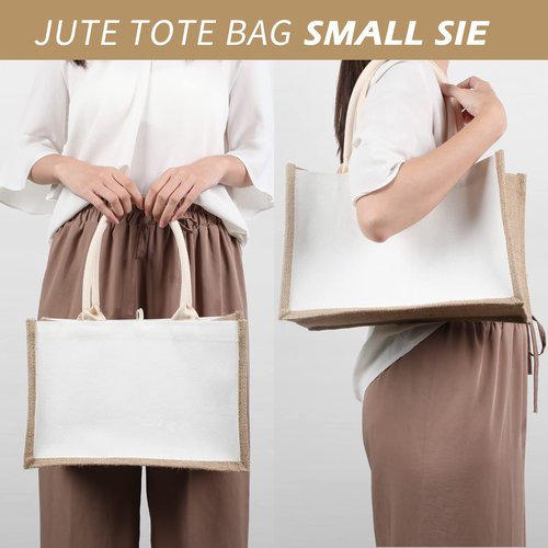 Reginary 16 PCS Jute Tote Bags Bulk - Reusable Blank Burlap & White Canvas Tote with Handles for DIY, Bridesmaid Gift, Travel, Beach, Shopping Grocery Bag