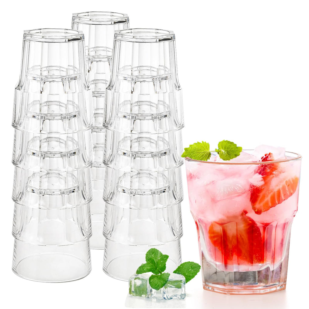 Tebery 16 Pack Classic Clear Plastic Tumbler Reusable Drinking Glasses, 8Oz Drinking Water Juice Cups, Stackable, BPA-Free