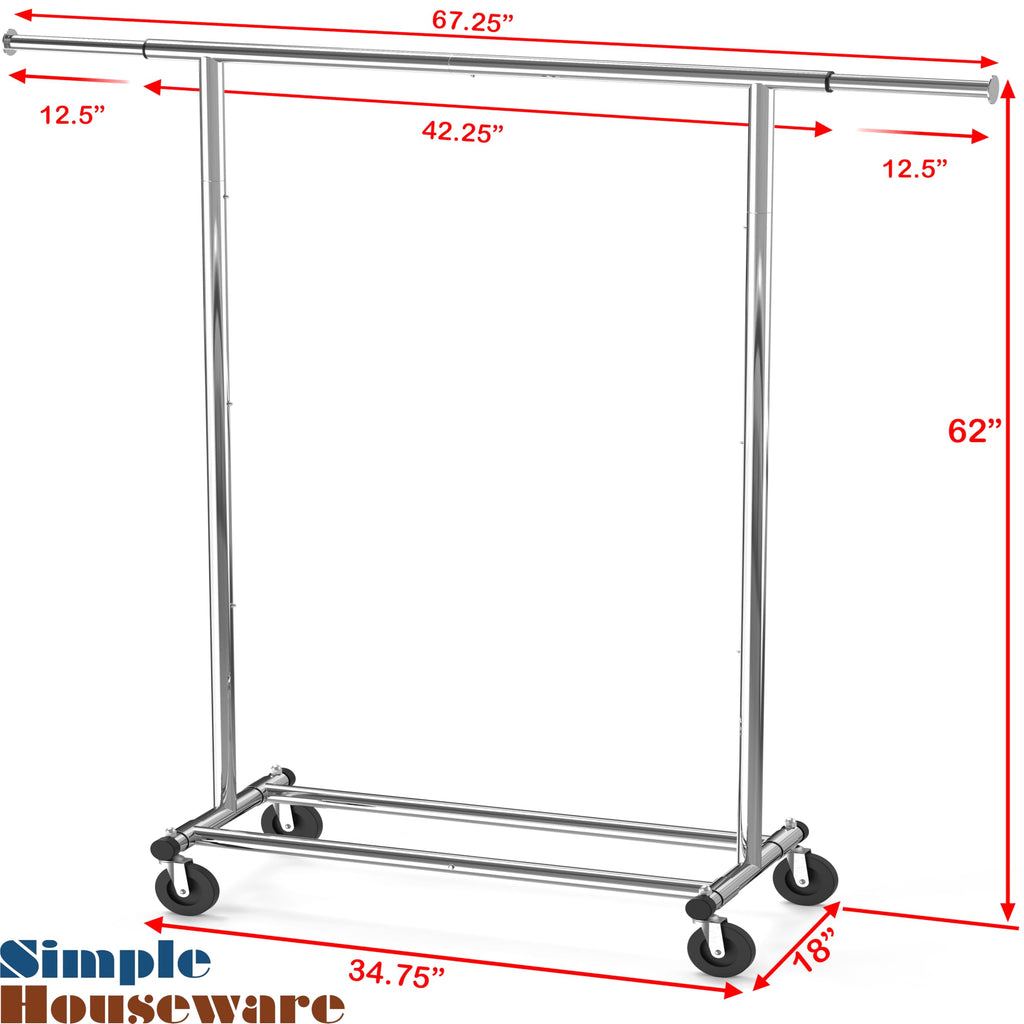 Simple Houseware Heavy Duty Clothing Garment Rack, Holds Up to 150 lbs, 42 to 67 Inches Extendable Rod, Chrome