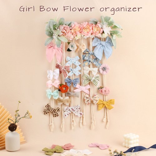 POVETIRE Bow Holder for Girls Hair Bows, Clips Hanging Organizer Baby Headband Storage Hair Accessory Display for Wall Room Baby Nursery Decors (Flower)