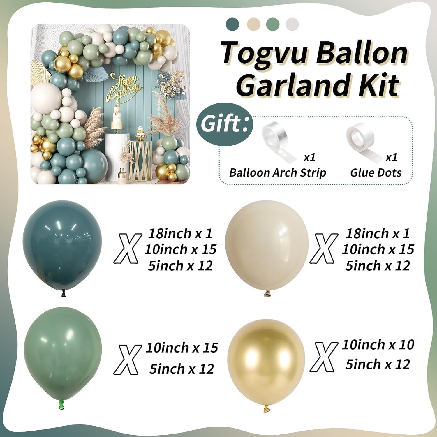 Skiennix Balloon Garland Kit - 107 PCS Dusty Sage Green & Gold Arch for Boho Birthday & Wedding Decor