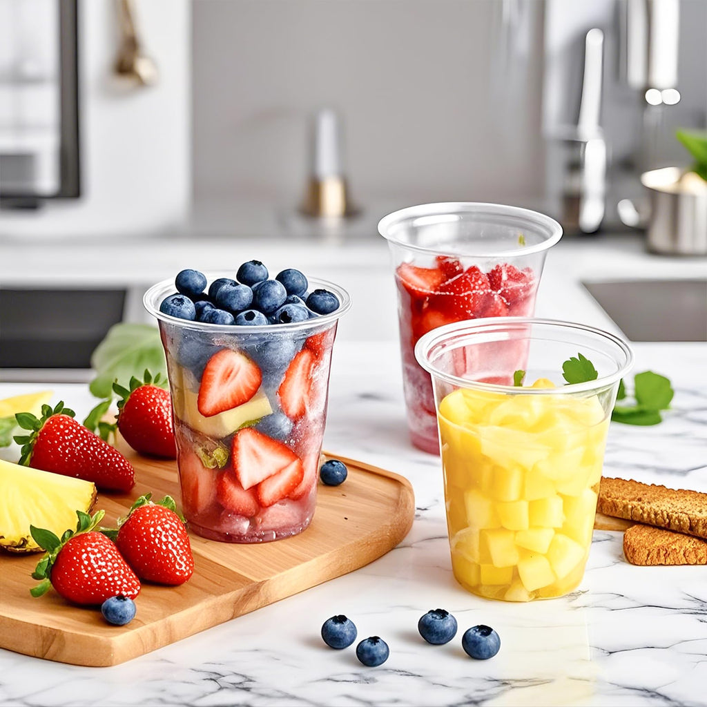 Ezselect 32 oz Clear Plastic Cups Disposable Crystal Cup Bulk 50 Pack, Extra Thick Disposable Cold Cups for Party Birthday Event Bar, Smooth Plastic Cup for Juicer, Ice Cream, Wine, Cocktail