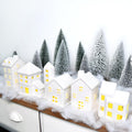 Regine Switzerland Ceramic Christmas Village Houses Set - 5 White Houses, 9 Trees & Fake Snow for Festive Home Decor