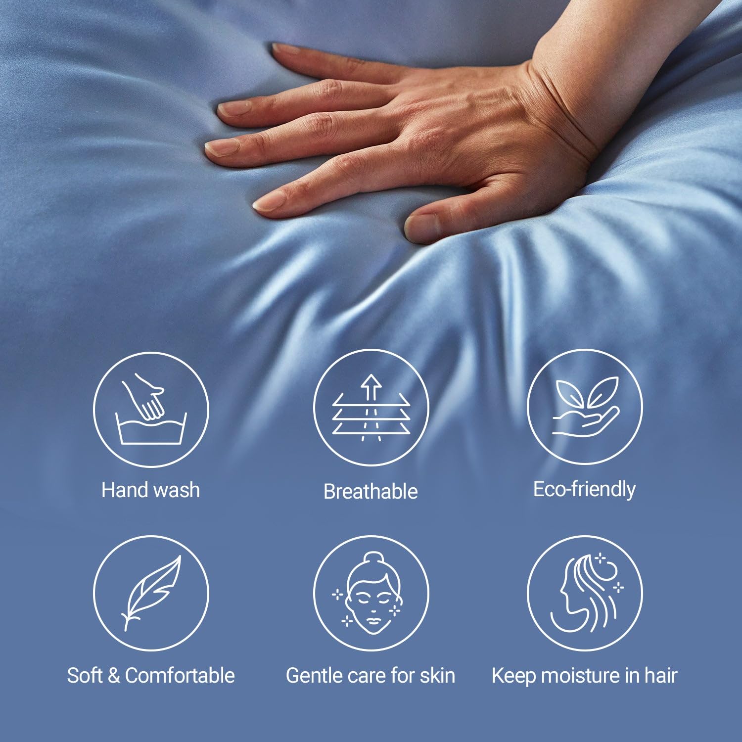 HOM 100% Pure Mulberry Silk Pillowcase for Hair and Skin, 25 Momme 6A High Grade - Comfortable, Breathable, Soft, Hidden Zipper (20x26, Sky Blue)