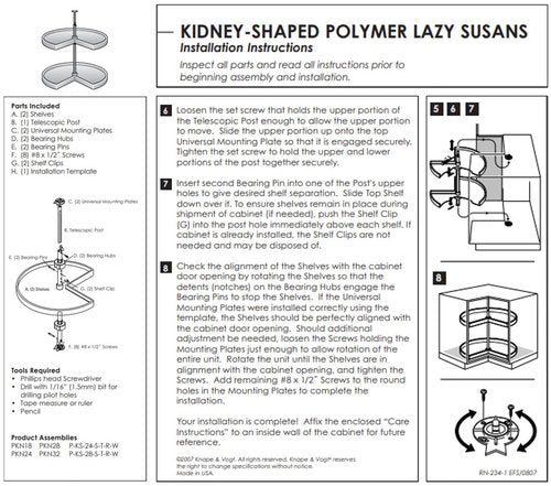 KV Lazy Susan Kidney Shaped 2 Polymer Shelves 24" (Set) White