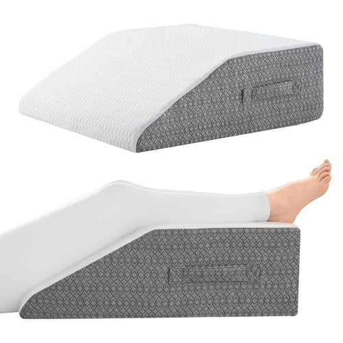 Nordjager Leg Pillow for Elevation & Support, 24"x22"x10" Memory Foam Cushion with Grey White Patterned Polyester Cover, Ideal for Improving Circulation & Relaxing Leg