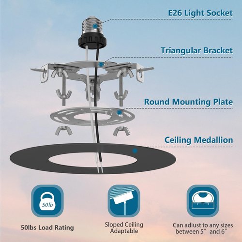 gezee 5/6 inch Recessed Can Light Conversion Kit, for Ceiling Light Fixture, Pendant Light, Hanging Light, Ceiling Fan, with 7¾ Beveled & Flat, Steel,Medallion, Black Finish