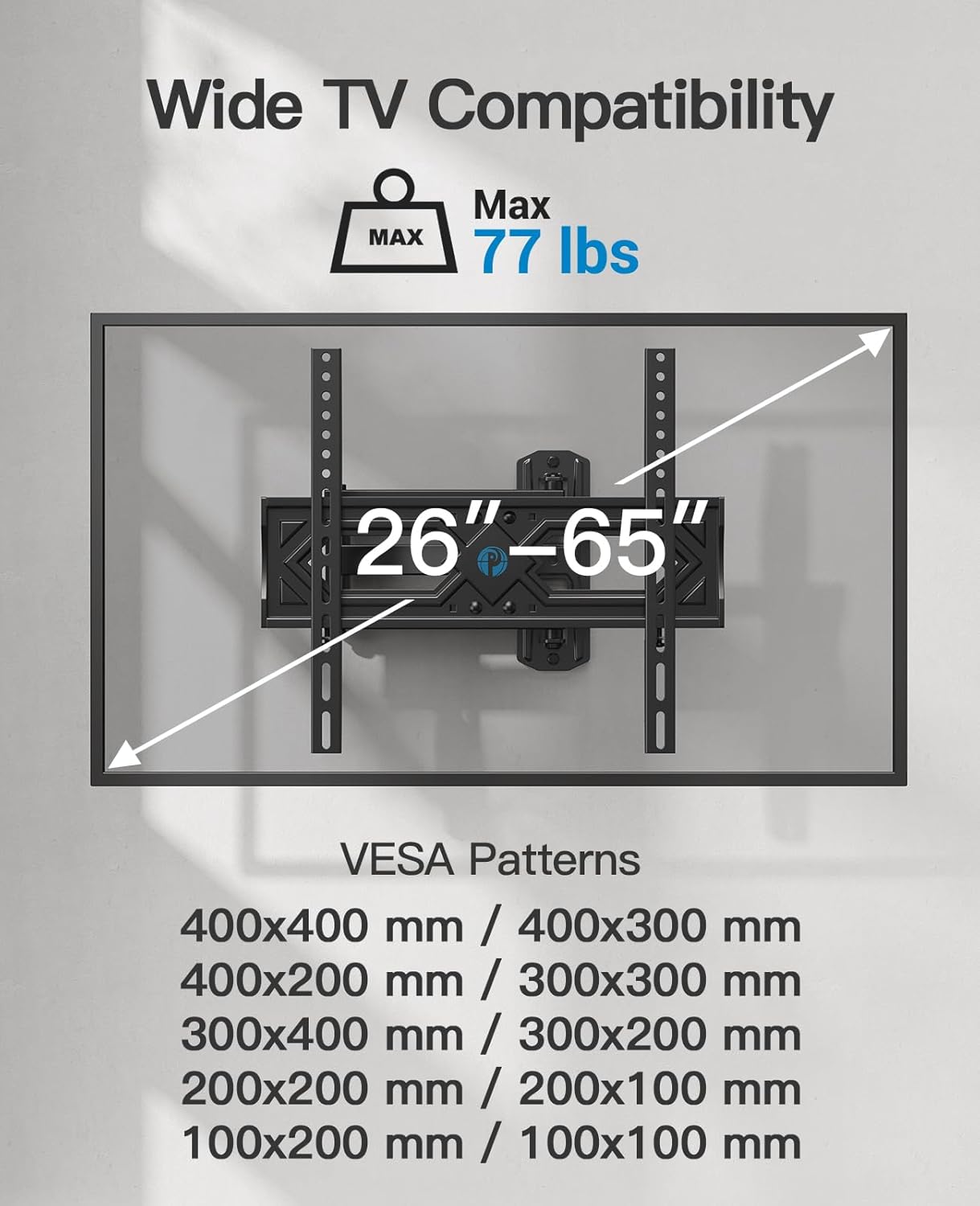 Pipishell Full Motion TV Wall Mount - Heavy Duty Articulating Arms for 26-65 Inch TVs | VESA 400x400mm, 77lbs Support