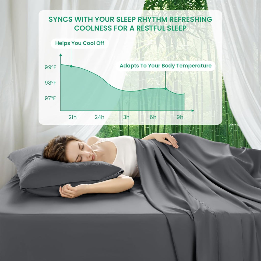 SONORO KATE Queen Size Bamboo Viscose Sheets - Ultra Breathable & Cooling 4PC Set (Dark Grey)