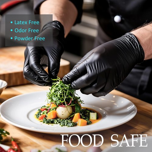 PROMEDIX P Black Disposable Nitrile Gloves, 6Mil 100 Pcs Food Safe Cooking Gloves Latex Free Rubber Gloves for Cleaning Exam Large