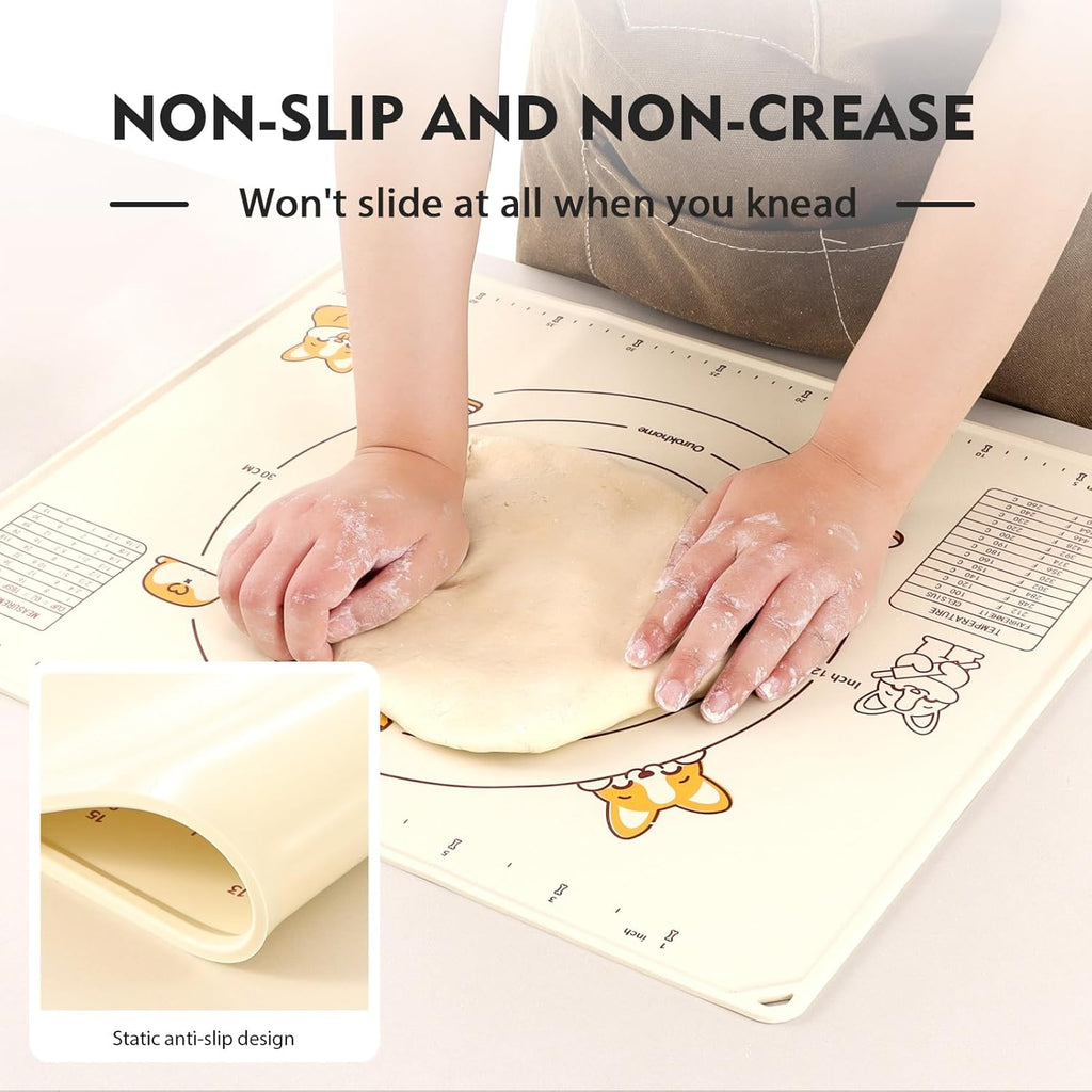 Ourokhome Silicone Baking Mat - Non-Stick, BPA-Free, 20'' x 16'' | Durable, Dishwasher Safe, Beige