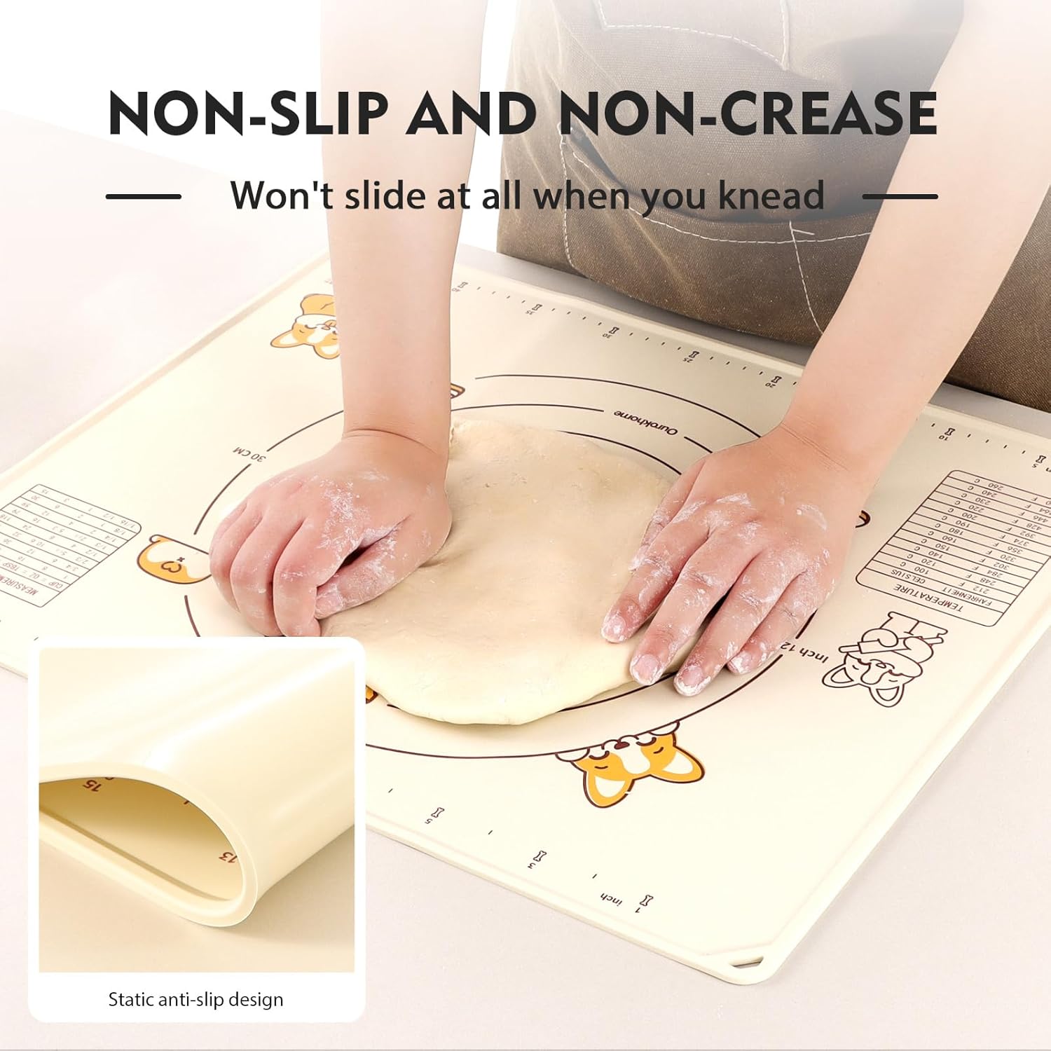 Ourokhome Silicone Baking Mat - Non-Stick, BPA-Free, 20'' x 16'' | Durable, Dishwasher Safe, Beige