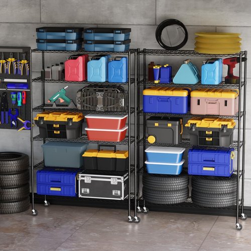 BestOffice 6-Tier Wire Storage Shelves with Wheels - Heavy-Duty Metal, Adjustable Racks, 48x18x77, Black | No-Tool Assembly, Holds Up to 600 lbs, Perfect for Home & Garage