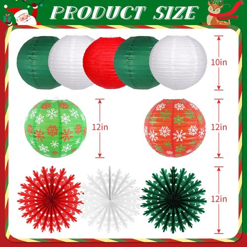 Christmas Party Decorations Paper Lanterns Honeycomb Santa Hat Tree Paper Fans for Christmas Birthday Party New Year Holiday Wall Home Decor