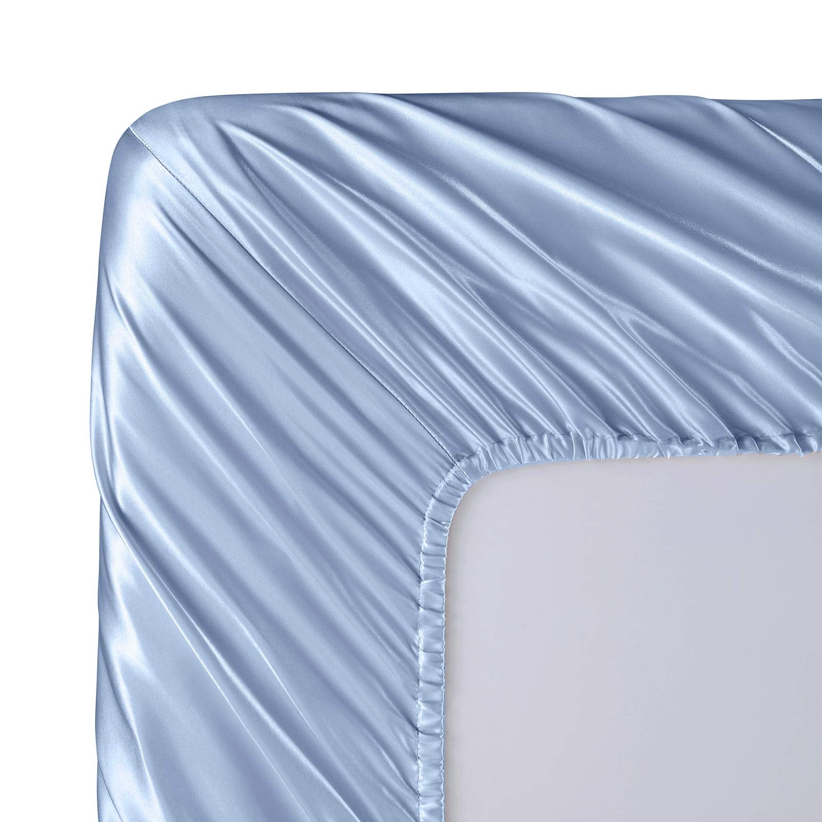 SiinvdaBZX 3-Piece Set Satin Twin XL Fitted Sheet & 2 Pillowcase, Baby Blue Silky Soft Fitted Bottom Sheet Twin Extra Long Bed Sheets, Wrinkle Free, Fade Resistant (Deep Up to 15")