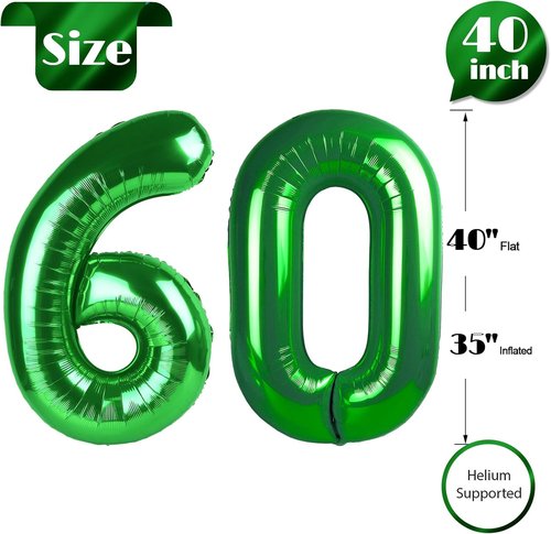 Green Number 60 Balloon - 40 Inch 60th Birthday Decorations for Men & Women | St. Patrick's Day Theme