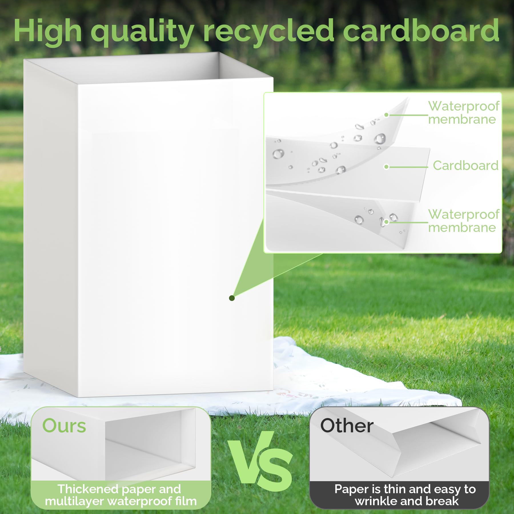 Magicheap 8 Pack Extra Large Disposable Trash Cans, Reusable Portable Garbage Can, 30 Gallon (30" H x 14" W x 14" D), Extra Thick Recycled Cardboard Portable Garbage Can and Recycling Bins,White