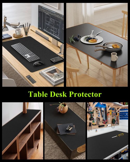 Furkit Black Plastic Table Cover Protector, 54" x 54" Waterproof Easy Flat PVC Desk Pad Mat, 1.5mm Thick Waterproof Vinyl Table Top Protector for Dining Room Table, Office, Dresser