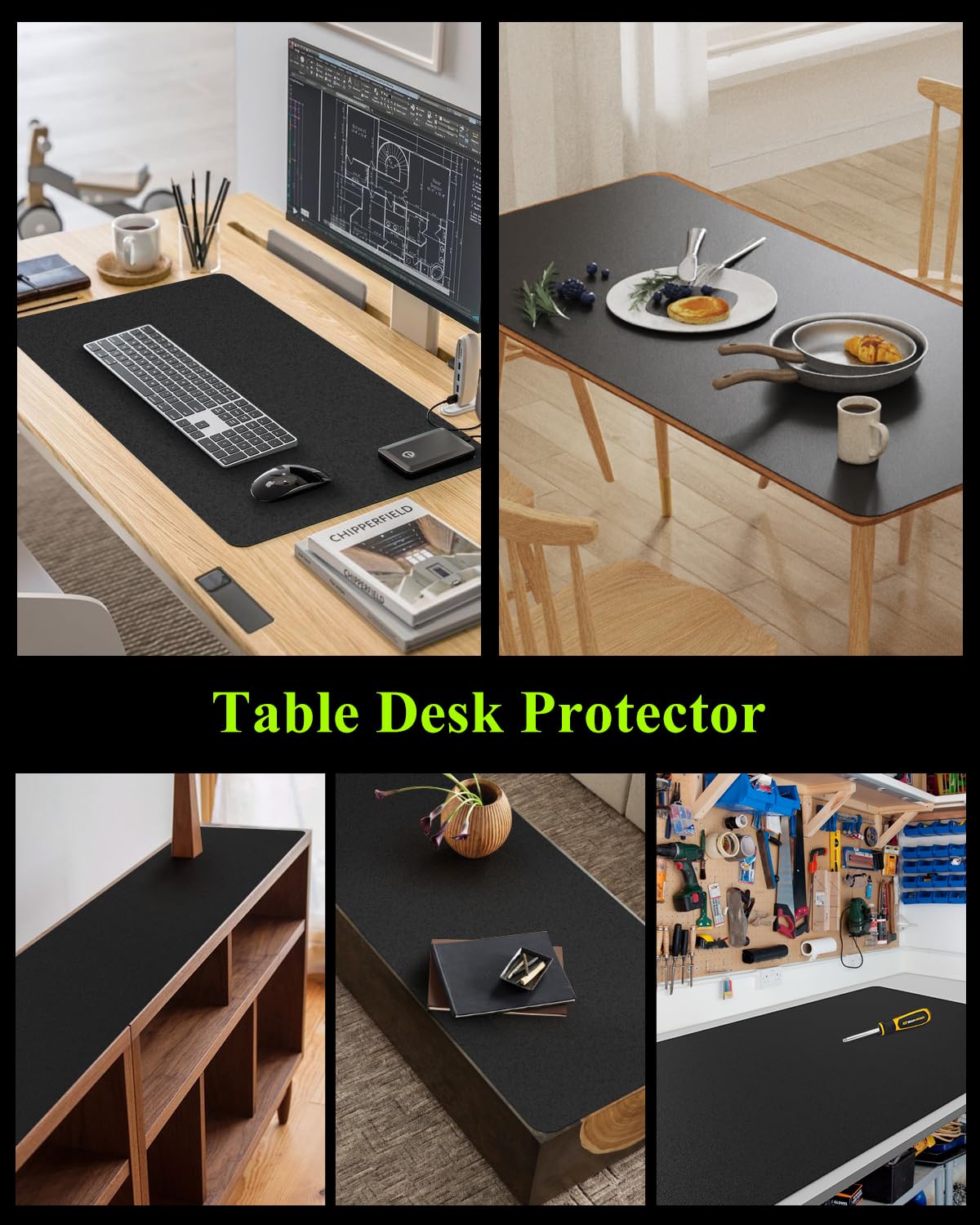 Furkit Black Plastic Table Cover Protector, 54" x 54" Waterproof Easy Flat PVC Desk Pad Mat, 1.5mm Thick Waterproof Vinyl Table Top Protector for Dining Room Table, Office, Dresser