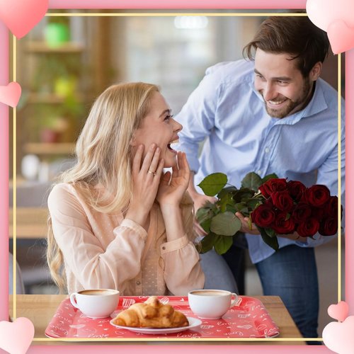 Ferrochef 4 Pcs Valentine's Day Serving Tray 13 x 10 Inch Heart Reusable Serving Platter Melamine Dessert Plate Dish for Valentine's Day Party Decorations Supplies