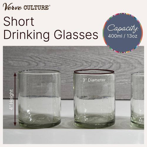 Verve CULTURE Mexican Highball Drinking Glasses, Unique Handblown Glassware, Glass Cups for Cocktails, Juice, Mixed Drinks, Elegant Tabletop Drinkware, Set of 4 (Clear, 13 oz)