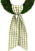 Skiennix Spring Holiday Wreath Sash - Green Burlap Check Plaid Decor for Front Door & Events