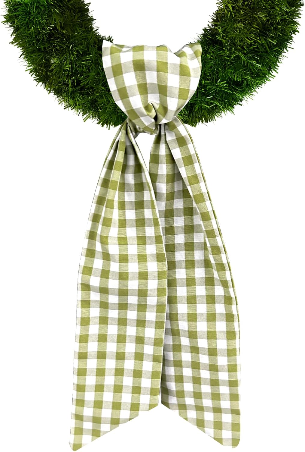 Skiennix Spring Holiday Wreath Sash - Green Burlap Check Plaid Decor for Front Door & Events