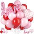Red Pink Balloons, 50pcs Red And Pink Balloons With Love Checkered Heart Foil Balloon For Valentine's Day Birthday Baby Shower Party Wedding Engagement Bridal Shower Anniversary Decorations Supplies