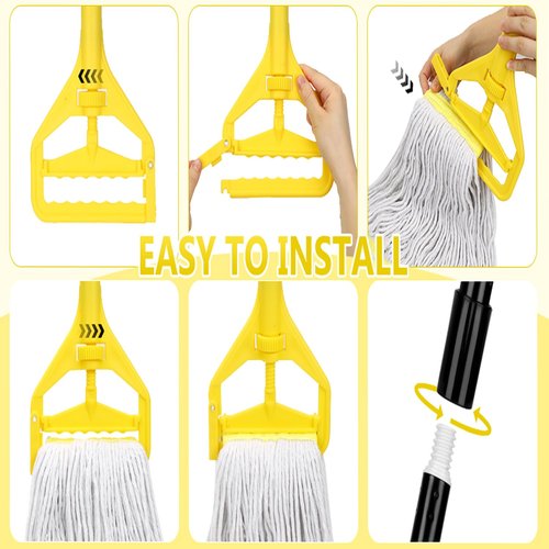 VOUBIEN Commercial Mop Handle Heavy Duty,58" Industrial Mop Stick,Wet Mops Head Replacement Holder for Professional/Industrial Floor Cleaning, Yellow
