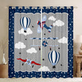 Kids Cartoon Airplane Window Curtain Navy Stripes Hot Air Balloon Aircraft Curtains Boys Teens Room Decor Cloud Starry Moon Blackout Window Treatment Chic Grey Window Drapes,Top 2 Panel,42Wx84L