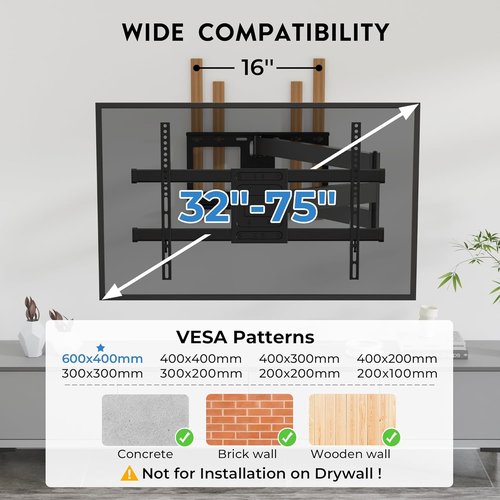 BONTEC Corner TV Wall Mount - Full Motion Dual Arm Bracket for 32-75 Inch TVs, 132 lbs Capacity, 40.9” Extension