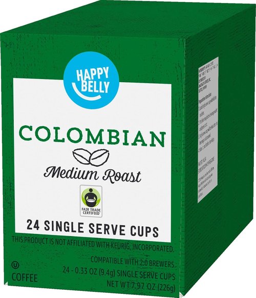 Happy Belly Medium Roast Coffee Pods - Colombian Flavor | Keurig Compatible | 48 Count Total