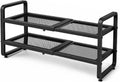 SNTD Shoe Rack - Expandable Shoe Organizer with Adjustable Metal Shelves | Stackable 2-Tier Design in Black