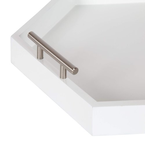 Kate and Laurel Lipton Modern Hexagon Tray, 18 x 18, White and Silver, Decorative Tray for Storage and Display