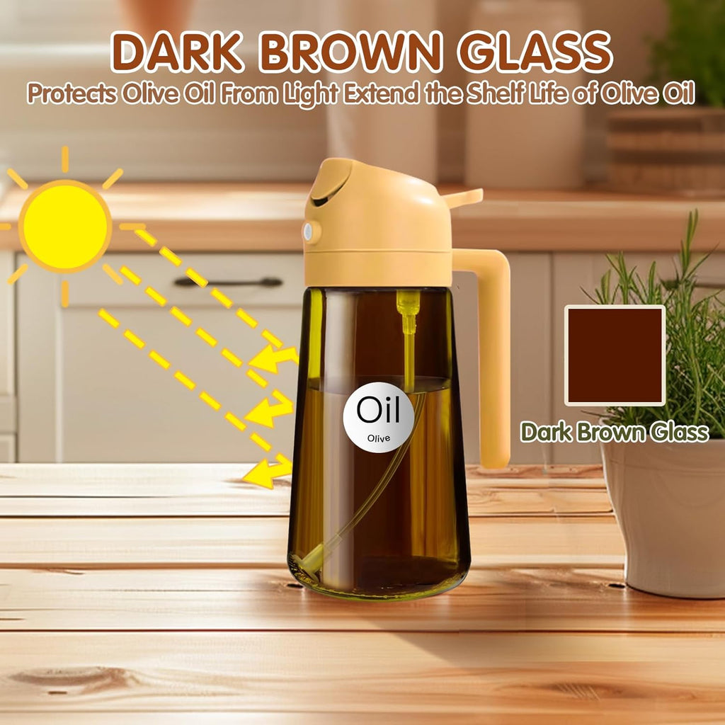 YARRAMATE Light Blocking Oil Sprayer - 16oz Food-Grade Olive Oil Dispenser Bottle | Dark Amber Glass for Cooking