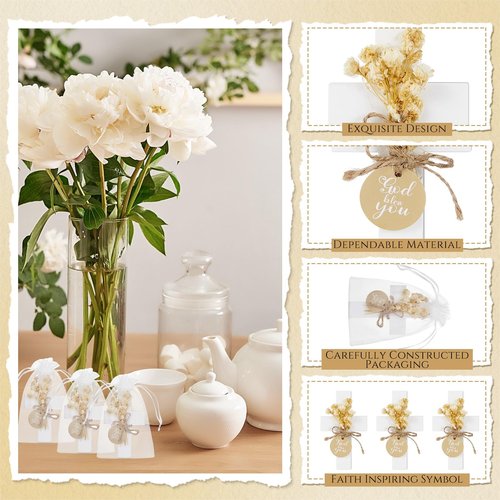 Flutesan 48 Sets Baptism Favors for Guests First Communion Wooden Cross Fridge Magnets with Flower and Bag, Christian Souvenirs Gift for Party Decoration, Baby Shower, Kitchen Decor (Classic,White)