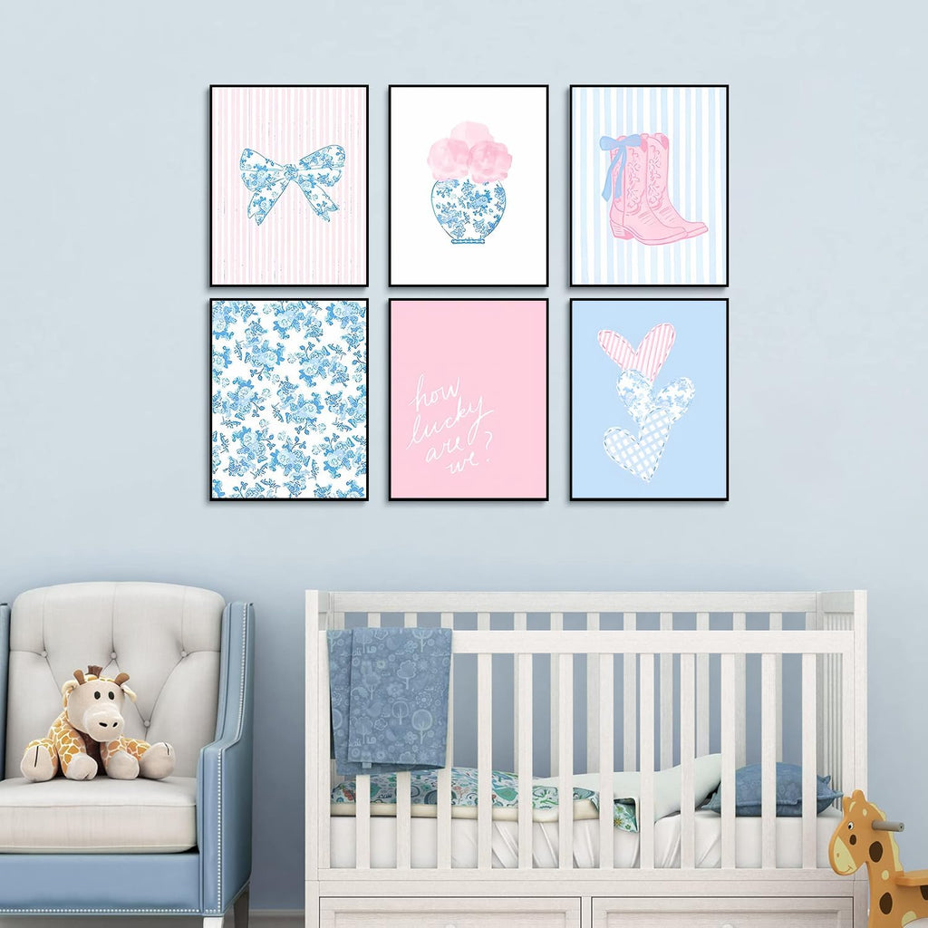 Skiennix Floral Bow Wall Art - Trendy Chinoiserie Watercolor Heart Canvas Prints | Unframed 8x10in