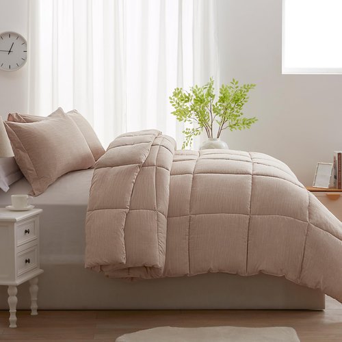 NexHome Queen Comforter Set 3 Pieces Beige Soft Luxury Cationic Dyeing Comforter for All Season, Lightweight Breathable Fluffy Beige Bedding Sets with 1 Comforter and 2 Pillow Shams Queen