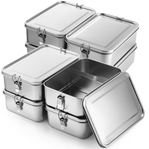 Umigy 8 Pcs Stainless Steel Food Containers 1400ml Metal Bento Lunch Box Stainless Steel Food Storage Containers, Lockable Clips to Leak Proof, Reusable Dishwasher Snack Boxes for Work