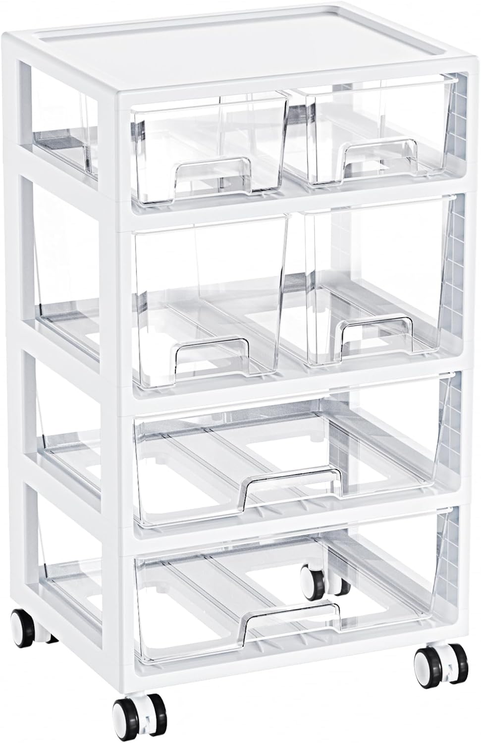Vtopmart Plastic Drawer Organizer - 4-Tier, 6 Drawers with Wheels for Office & Craft Storage | Clear