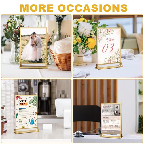 EHWINE 26 Pack 5×7 Clear Acrylic Sign Holder with Gold Borders and Vertical Stand, Double Sided Table Menu Holders Picture Frames for Wedding Table Numbers, Restaurant Signs, Photos and Art Display